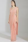 Buy_Rajat & Shraddha_Pink Net V Neck Embellished Pre-draped Saree  _Online_at_Aza_Fashions