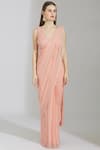 Shop_Rajat & Shraddha_Pink Net V Neck Embellished Pre-draped Saree  _Online_at_Aza_Fashions