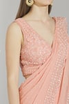 Rajat & Shraddha_Pink Net V Neck Embellished Pre-draped Saree  _at_Aza_Fashions