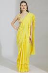 Buy_Rajat & Shraddha_Yellow Georgette Embellished Pre-draped Saree_at_Aza_Fashions