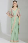 Buy_Rajat & Shraddha_Green Georgette Sweetheart Neck Embellished Pre-draped Saree  _at_Aza_Fashions