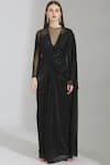 Shop_Rajat & Shraddha_Black Lycra Round Embellished Pre-draped Gown Saree _Online_at_Aza_Fashions