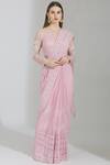 Buy_Rajat & Shraddha_Peach Georgette Embellished Pre-draped Saree_at_Aza_Fashions