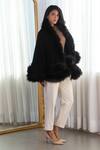 Buy_Rhe-Ana_Black 100% Wool Poly Fur Plain Open Stanley Layered Cape_at_Aza_Fashions