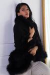 Rhe-Ana_Black 100% Wool Poly Fur Plain Open Stanley Layered Cape_at_Aza_Fashions