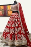 Buy_Riantas_Red Raw Silk V Neck Embroidered Bridal Lehenga Set_at_Aza_Fashions