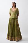 Rhua India_Green Pure Cotton Silk Tissue Chanderi Lehenga Set_Online_at_Aza_Fashions
