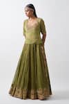 Shop_Rhua India_Green Pure Cotton Silk Tissue Chanderi Lehenga Set_Online_at_Aza_Fashions