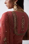 Buy_Rhua India_Red Cotton Silk Embroidered Floral Round Chanderi Saree With Blouse  _Online_at_Aza_Fashions