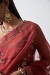 Rhua India_Red Cotton Silk Embroidered Floral Round Chanderi Saree With Blouse  _at_Aza_Fashions