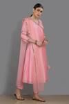 Buy_Asaga_Pink Cotton Pant Mul Cotton Dupatta Organza, Kurta Chanderi Angarkha Set _at_Aza_Fashions