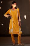 Buy_Inej_Yellow Rayon Flex Embroidered Kurta And Churidar Set_at_Aza_Fashions