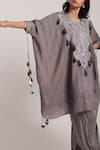 Inej_Grey Rayon Flex Embroidery Geometric Round Kaftan And Salwar Set  _at_Aza_Fashions