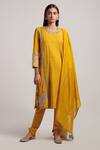 Shop_Inej_Yellow Rayon Flex Embroidered Kurta And Churidar Set_Online_at_Aza_Fashions