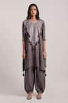 Inej_Grey Rayon Flex Embroidery Geometric Round Kaftan And Salwar Set  _Online_at_Aza_Fashions