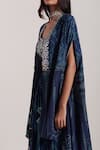 Shop_Inej_Blue Rayon Flex Embroidery Metal Coins Cape Open Palazzo Set _at_Aza_Fashions