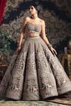 Buy_Rachit Khanna_Grey Raw Silk Sweetheart Neck Embroidered Bridal Lehenga Set  _at_Aza_Fashions