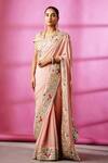 Buy_Rachit Khanna_Pink Georgette V Neck Embroidered Saree With Blouse _at_Aza_Fashions