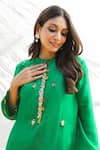 Pairaahan_Green Kurta Silk Embroidery Beads High Neck And Pant Set _at_Aza_Fashions