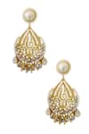 Shop_Radhika Agrawal Jewels_Gold Plated Pearl Trella Fiigree Chandeliers _at_Aza_Fashions