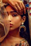 Shop_Radhika Agrawal Jewels_Gold Plated Pearl Ola Crescent Moon Danglers _at_Aza_Fashions