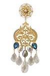 Radhika Agrawal Jewels_Gold Plated Pearl Bonita Crystal Drop Chandeliers_at_Aza_Fashions