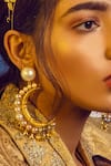 Radhika Agrawal Jewels_Gold Plated Pearls Ola Crescent Moon Long Danglers _at_Aza_Fashions