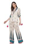 Limerick by Abirr N' Nanki_Off White Crepe Printed Floral Notched Lapel Rafael Moroccan Jacket  _Online_at_Aza_Fashions