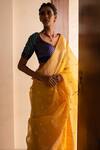 Priyanka Raajiv_Yellow Silk Organza Brocade Banarasi Woven Thread Saree _Online_at_Aza_Fashions