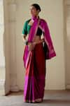 Buy_Mimamsaa_Magenta Satin Silk Woven Floral Rajnandini Saree With Blouse  _at_Aza_Fashions