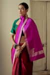 Buy_Mimamsaa_Magenta Satin Silk Woven Floral Rajnandini Saree With Blouse  _Online_at_Aza_Fashions