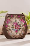 Buy_The Leather Garden_Brown Embroidered Floral Handbag _at_Aza_Fashions