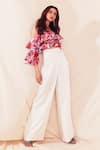 Buy_Mandira Wirk_White Satin Embroidery Halter Printed Crop Top And Pant Set _at_Aza_Fashions