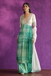 Qbik_Green Raw Silk Embroidery Dabka Plunge V Kurta Palazzo Set  _Online_at_Aza_Fashions