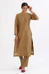 Shop_Peeli Dori_Brown Kurta Chanderi Embroidery Round Straight Set _Online_at_Aza_Fashions