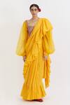 Buy_Peeli Dori_Yellow Cotton Satin Ruffle Saree With Blouse_Online_at_Aza_Fashions