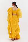 Shop_Peeli Dori_Yellow Cotton Satin Ruffle Saree With Blouse_at_Aza_Fashions