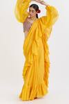 Shop_Peeli Dori_Yellow Cotton Satin Ruffle Saree With Blouse_Online_at_Aza_Fashions