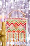 Buy_House Of Vian_White Zari, Embroidery Embellished Suede Clutch With Sling _at_Aza_Fashions