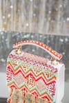 Shop_House Of Vian_White Zari, Embroidery Embellished Suede Clutch With Sling _at_Aza_Fashions