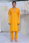 Buy_Runit Gupta_Yellow Glazed Cotton Textured Kurta And Pant Set For Kids For Kids_at_Aza_Fashions