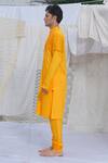 Buy_Runit Gupta_Yellow Glazed Cotton Textured Kurta And Pant Set For Kids For Kids_Online_at_Aza_Fashions