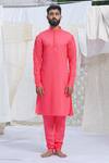 Buy_Runit Gupta_Pink Glazed Cotton Kurta And Pant Set For Kids For Kids_at_Aza_Fashions