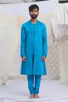 Buy_Runit Gupta_Blue Glazed Cotton Kurta And Pant Set For Kids For Kids_at_Aza_Fashions