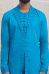 Shop_Runit Gupta_Blue Glazed Cotton Kurta And Pant Set For Kids For Kids_Online_at_Aza_Fashions