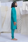 Runit Gupta_Blue Glazed Cotton Kurta And Pant Set _Online_at_Aza_Fashions