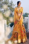 Buy_Rar Studio_Yellow Handloom Chanderi Organza Hand Painted Lehenga Set_at_Aza_Fashions