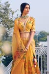 Shop_Rar Studio_Yellow Handloom Chanderi Organza Hand Painted Lehenga Set_at_Aza_Fashions