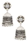 Shop_Tribe Amrapali_Silver Plated Stone Mirror Jhumkas _at_Aza_Fashions