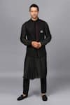 Buy_Seven_Black Draped Kurta And Nehru Jacket Set _at_Aza_Fashions